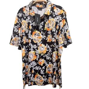 Bad Birdie Mens Golf Polo Shirt XL Black‎ Floral NEW Short Sleeve Polo